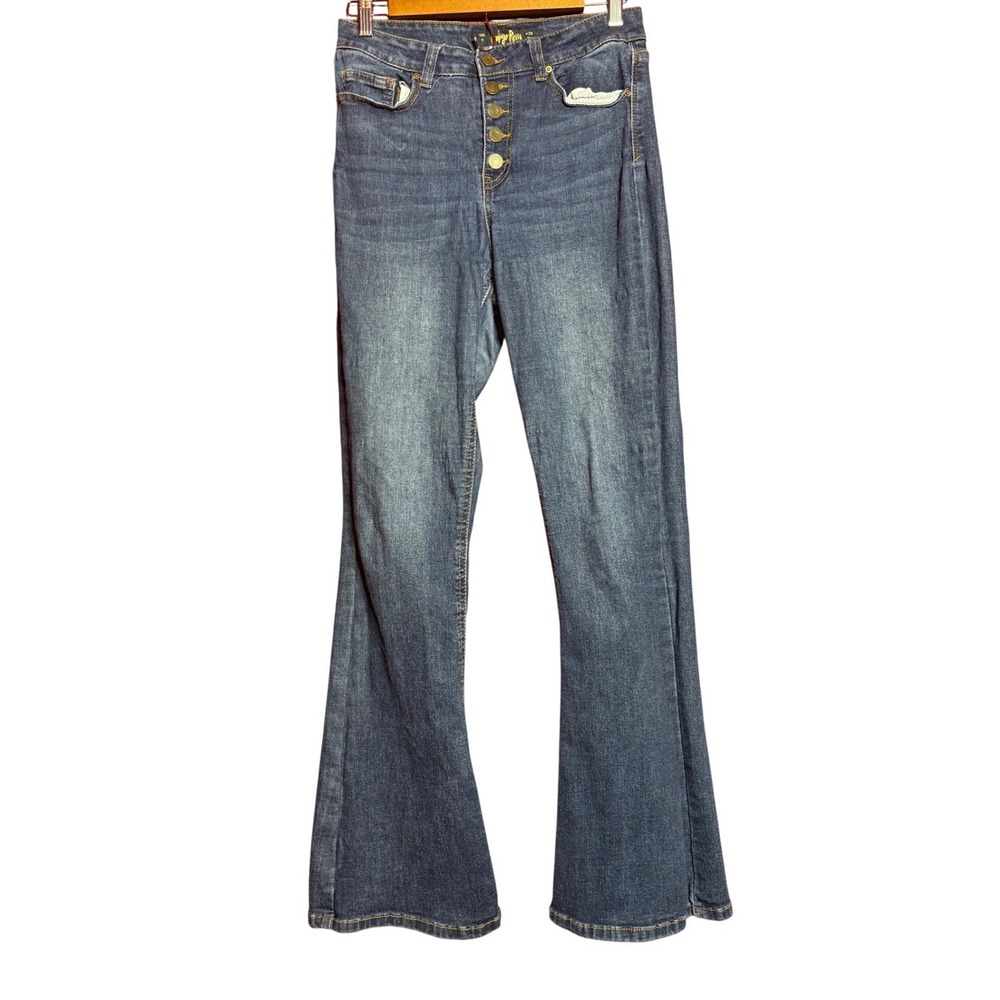 Indigo Rein Women Size 9 High Rise Button Fly Flare Jeans Medium Wash W28 L32.5